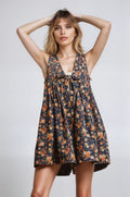 Vintage floral print denim romper — view 2