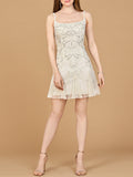 Beaded ivory mini wedding dress with a godet skirt