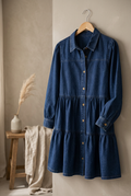 Button-down babydoll ruffle denim dress — view 5