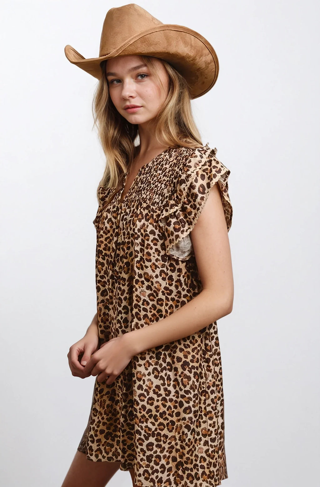 Leopard print ruffle dress — view 6