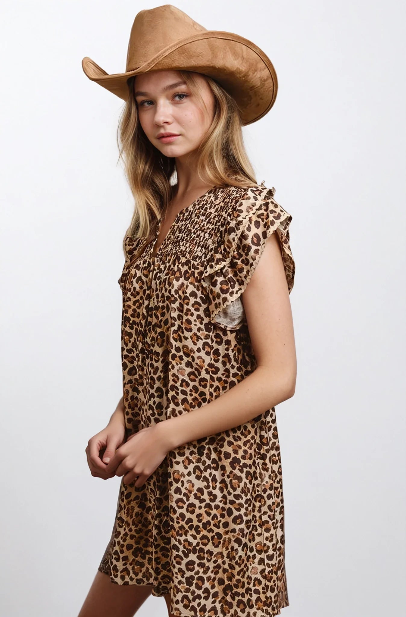 Leopard print ruffle dress — view 6