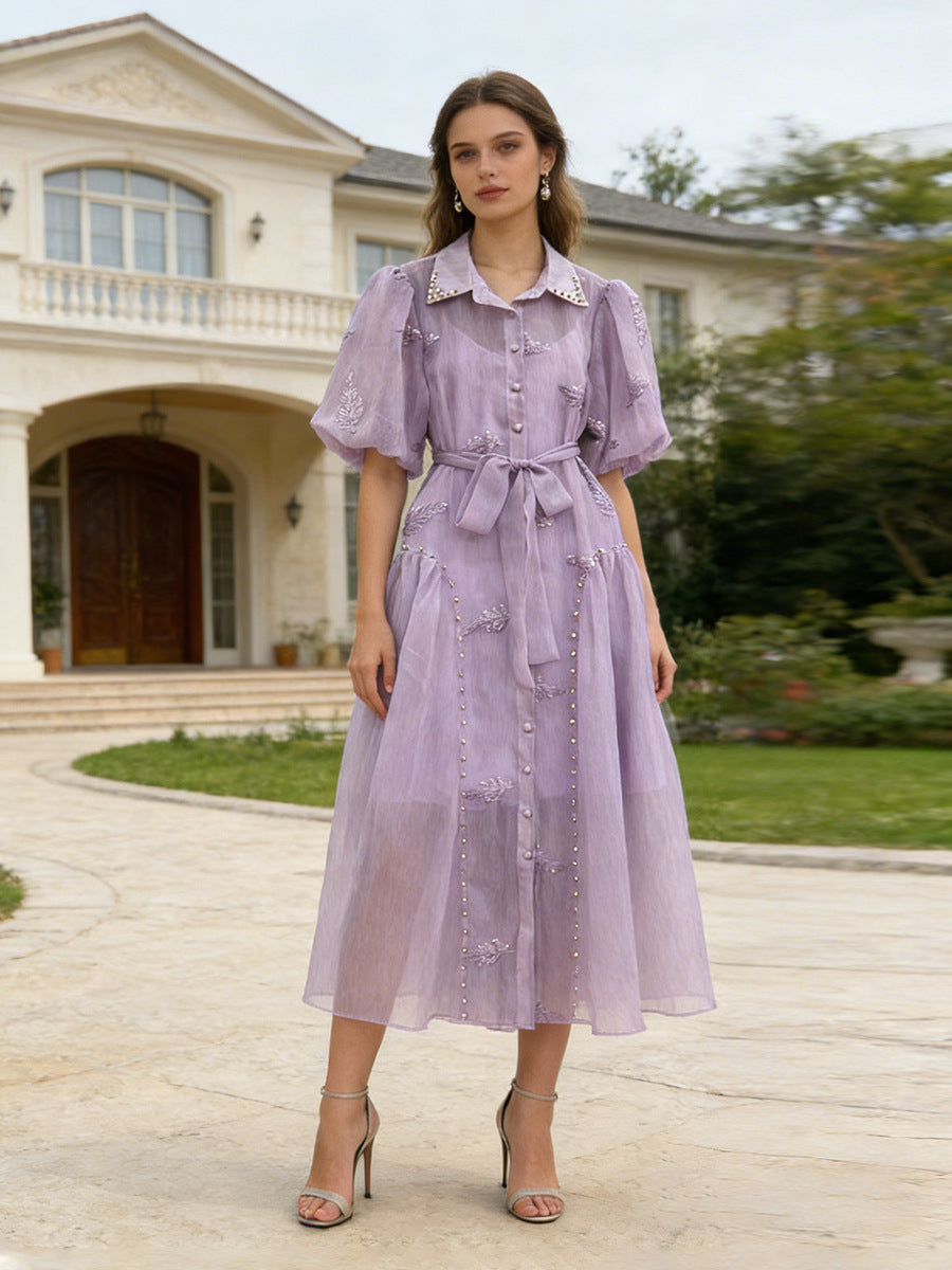 Embellished puff-sleeve two-piece maxi dress set — view 2
