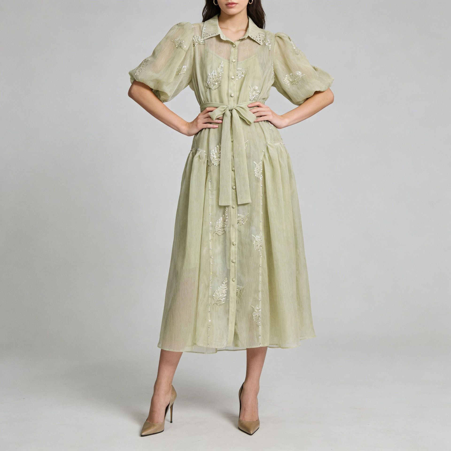 Embellished puff-sleeve two-piece maxi dress set — view 3