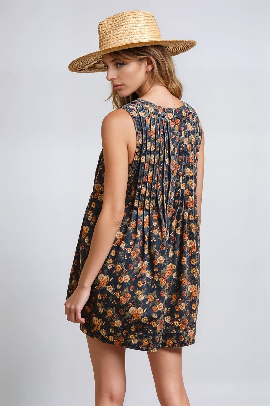 Vintage floral print denim romper — view 3