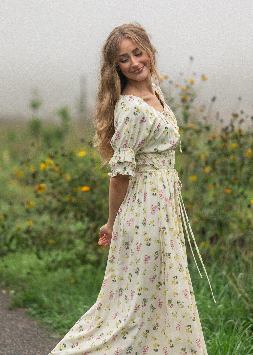 Floral puff-sleeve maxi dress — view 12