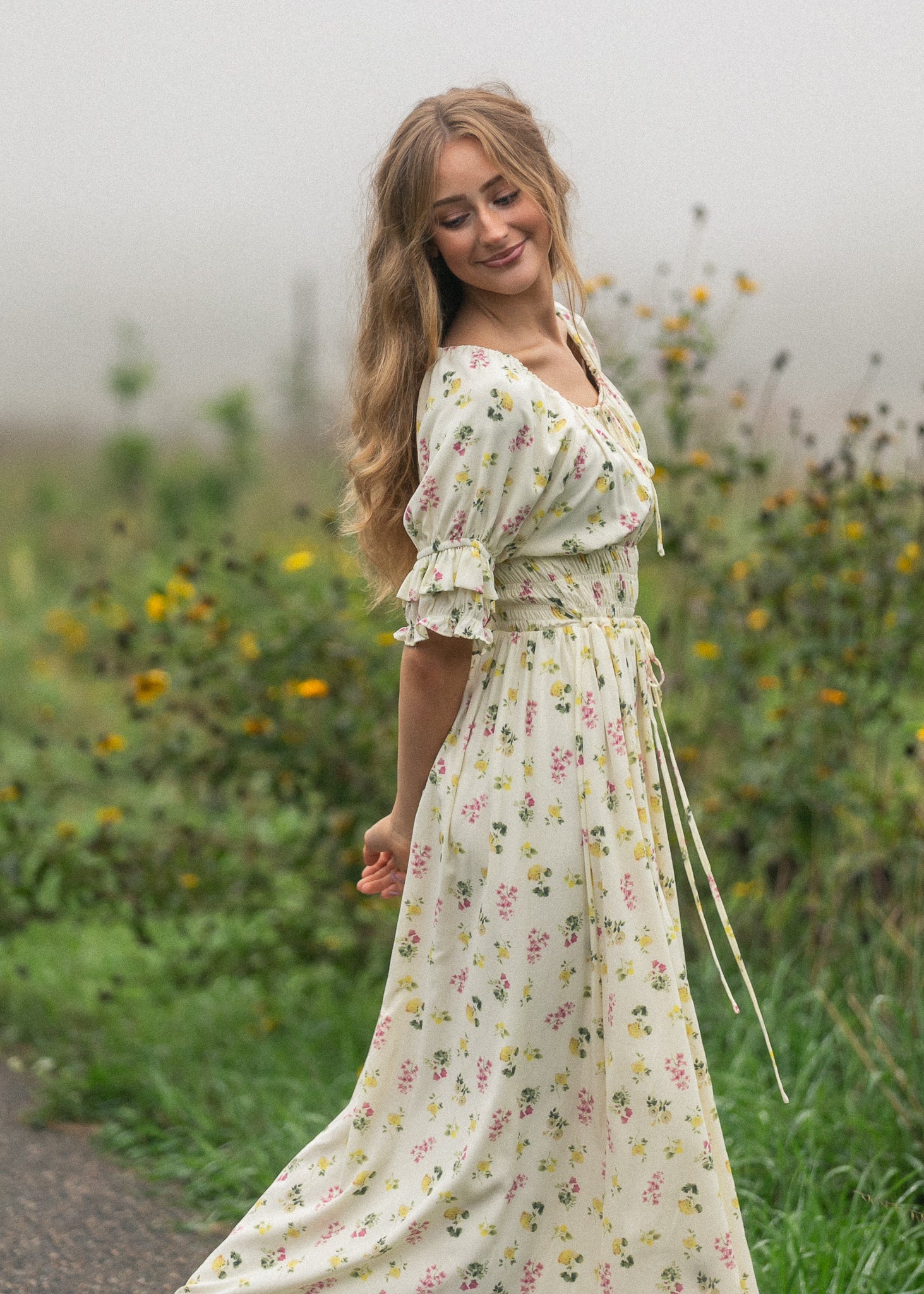 Floral puff-sleeve maxi dress — view 12