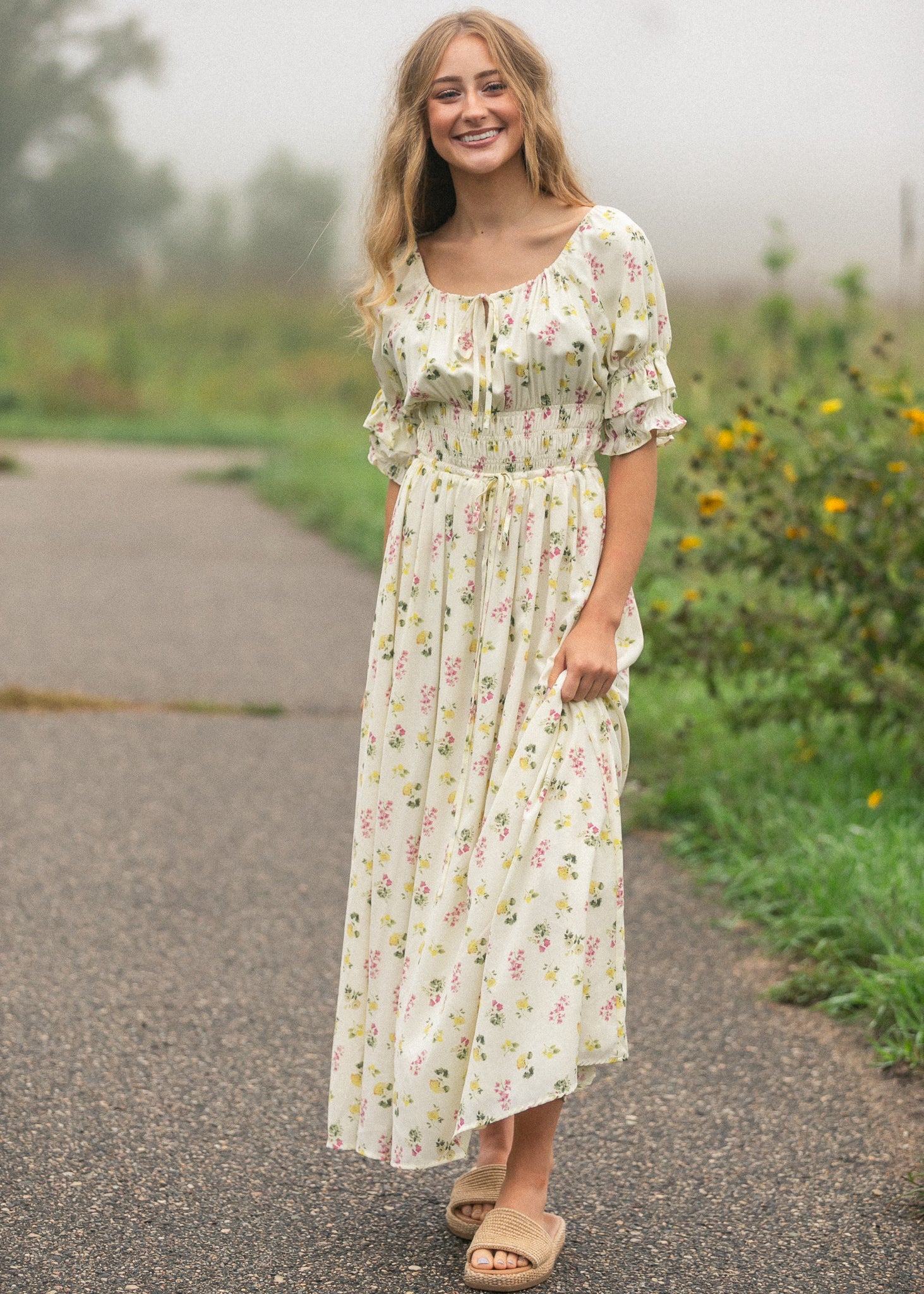 Floral puff-sleeve maxi dress — view 10
