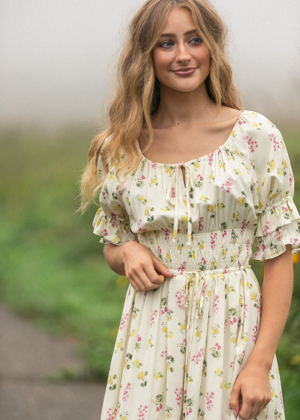 Floral puff-sleeve maxi dress — view 13