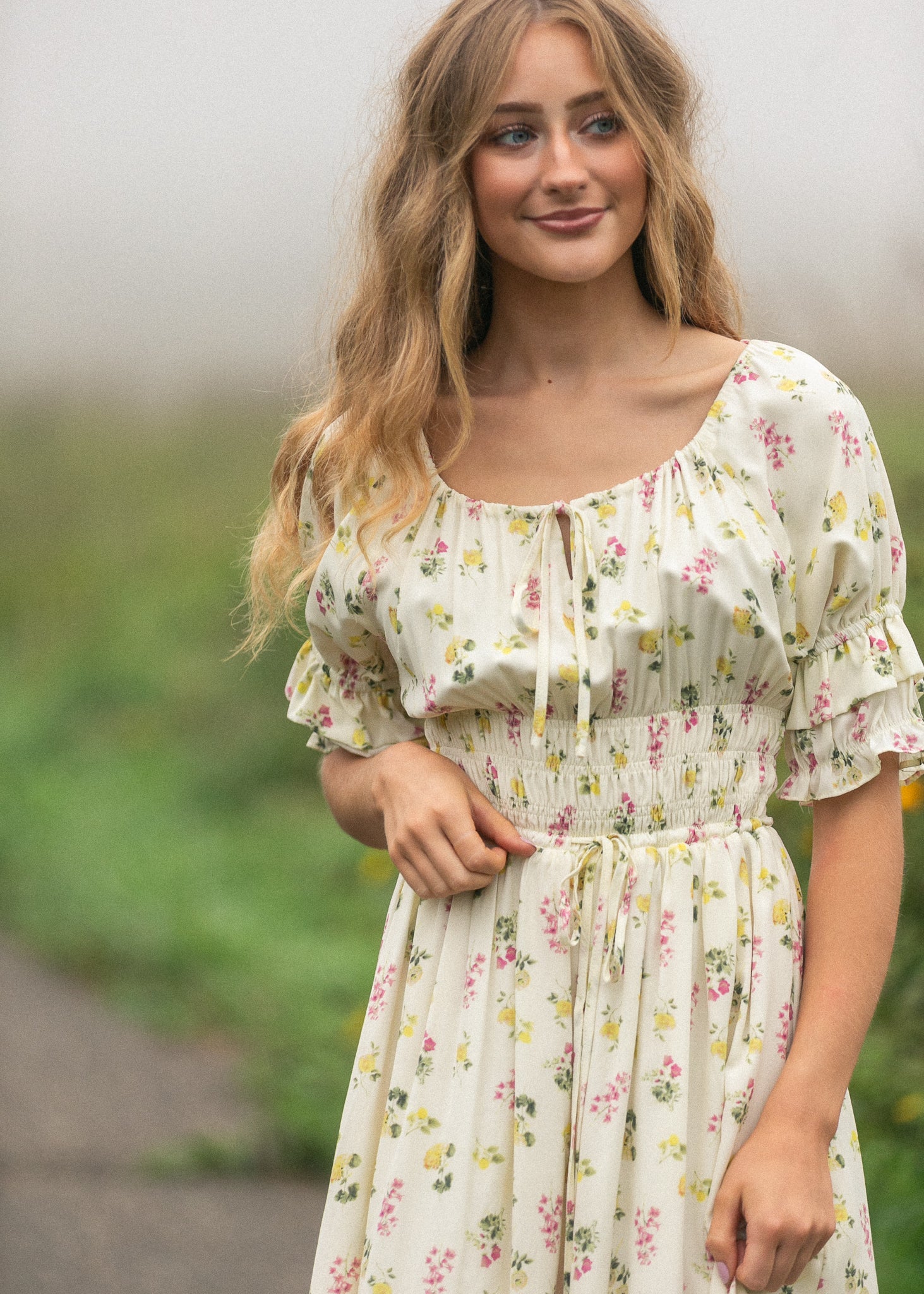 Floral puff-sleeve maxi dress — view 13