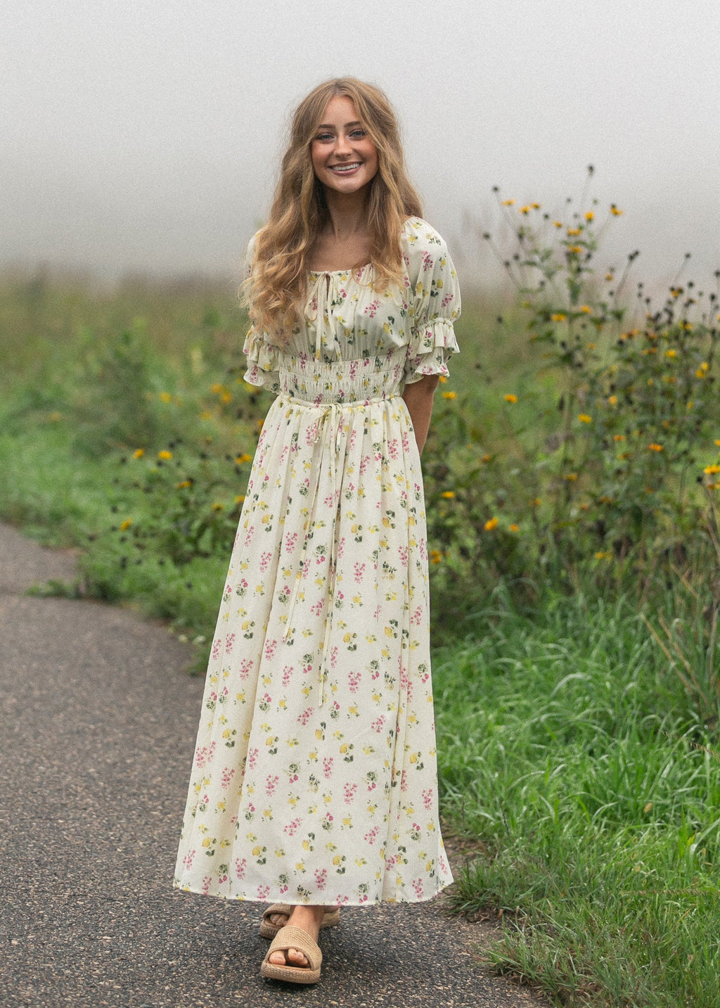 Floral puff-sleeve maxi dress — view 14