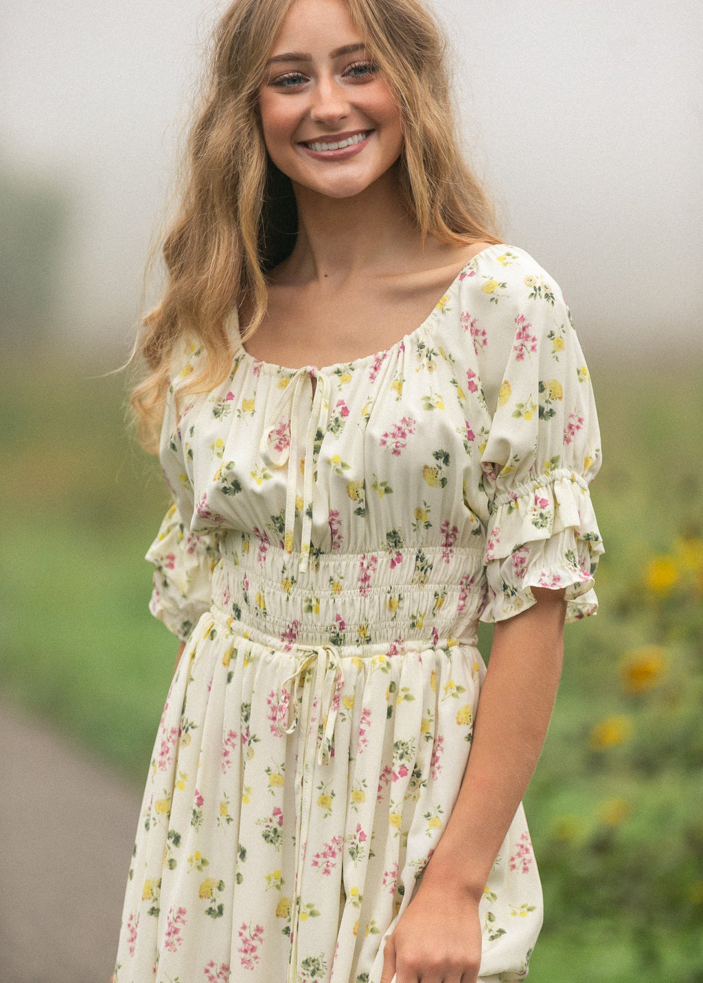 Floral puff-sleeve maxi dress — view 6