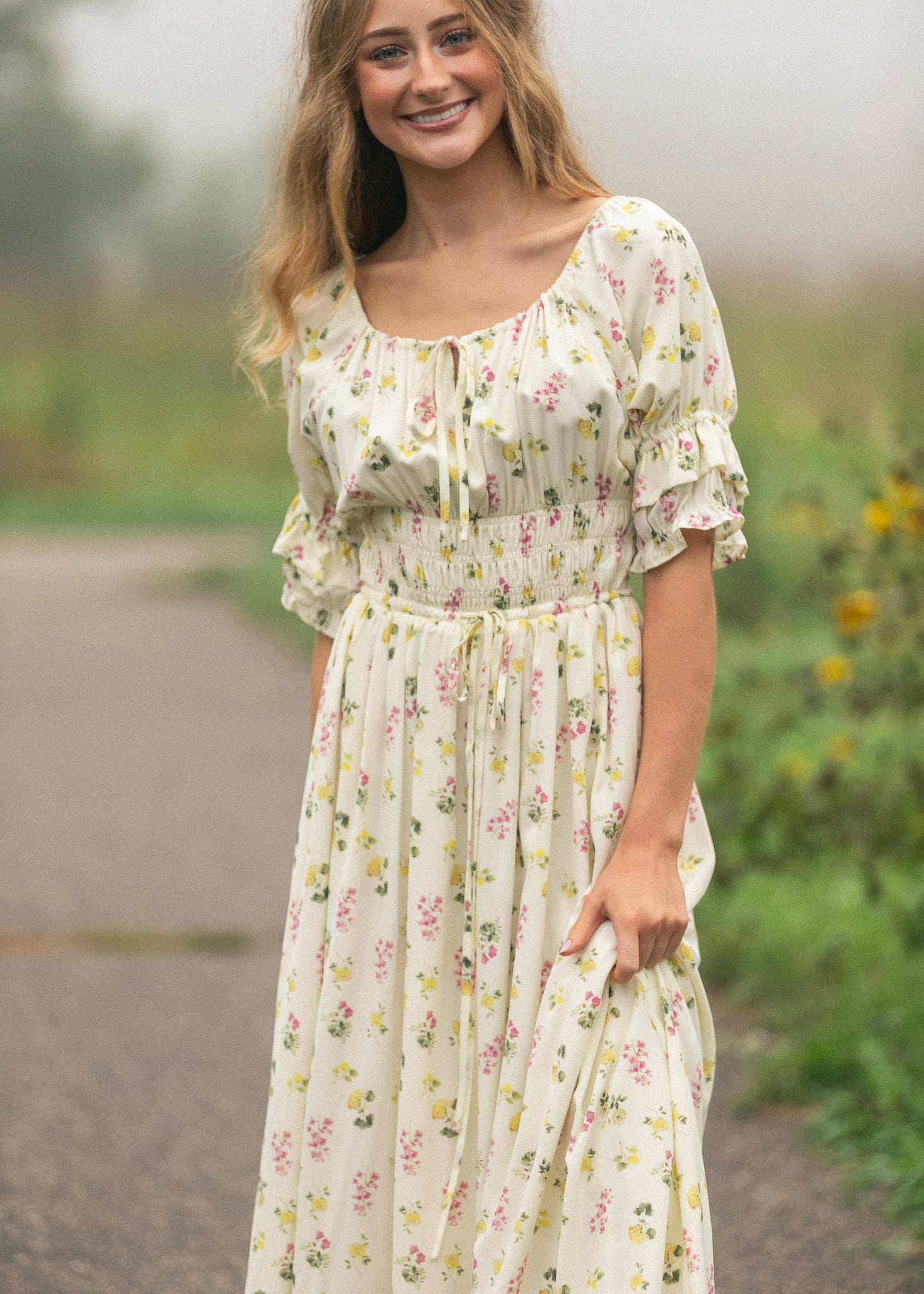 Floral puff-sleeve maxi dress — view 11