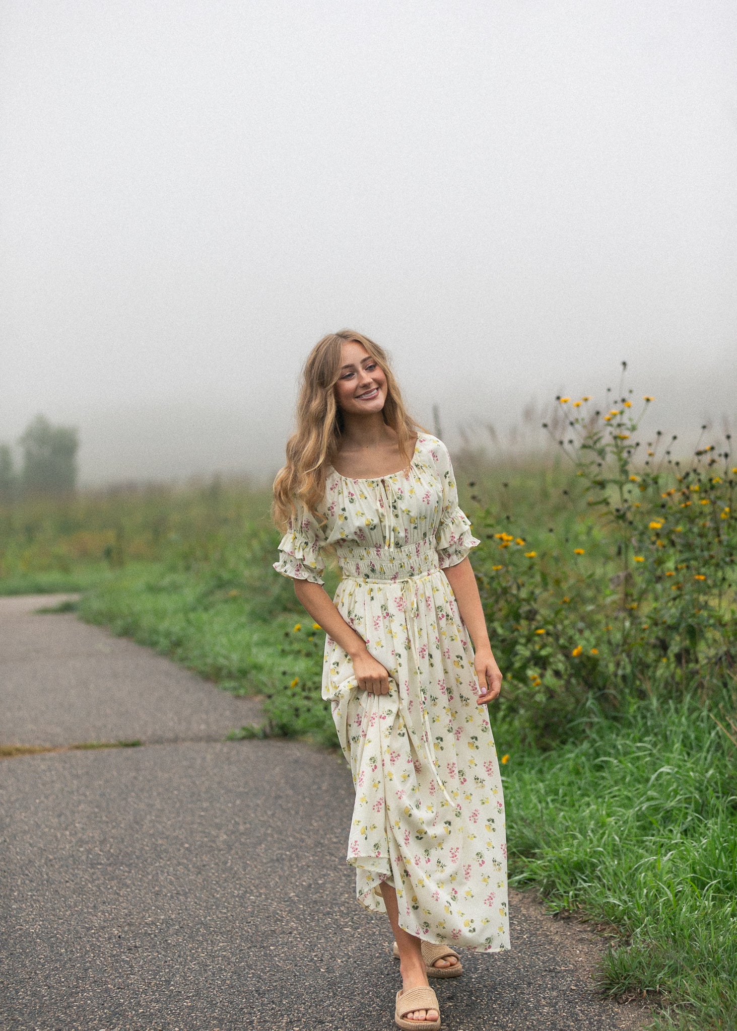 Floral puff-sleeve maxi dress — view 7