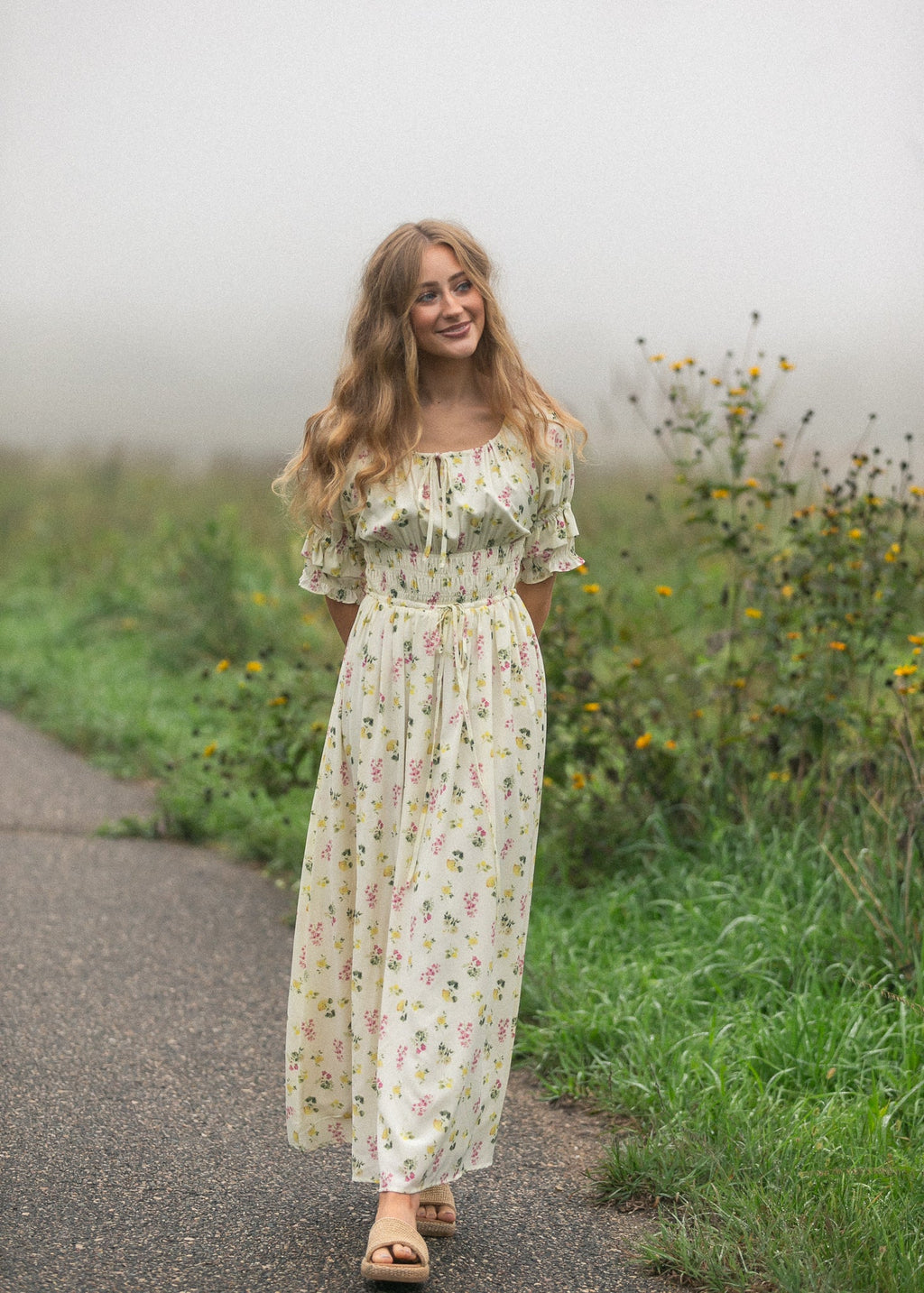 Floral puff-sleeve maxi dress — view 5