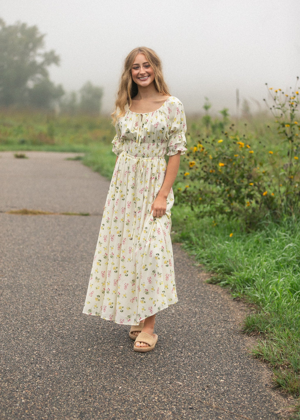 Floral puff-sleeve maxi dress — view 8