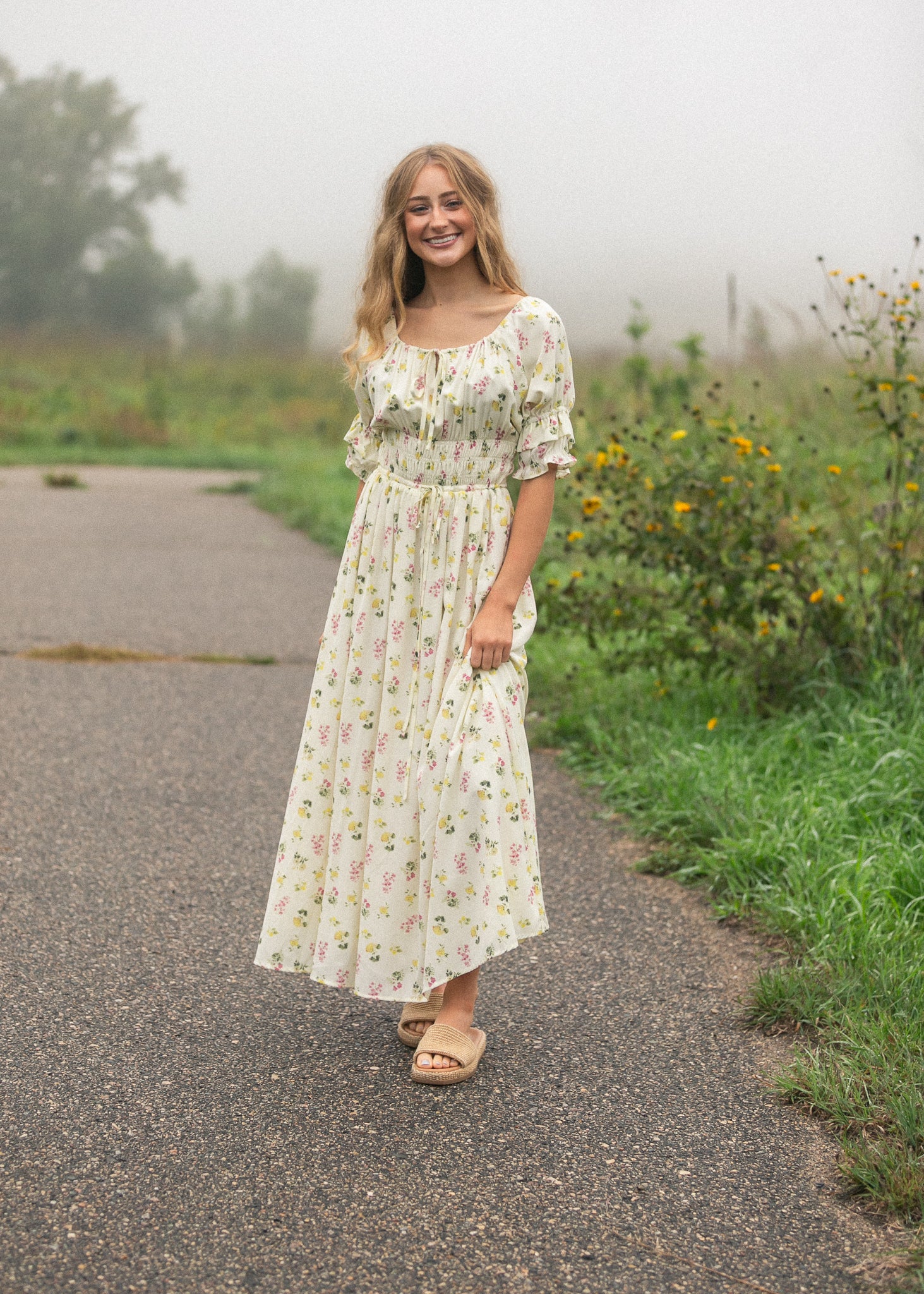 Floral puff-sleeve maxi dress — view 8