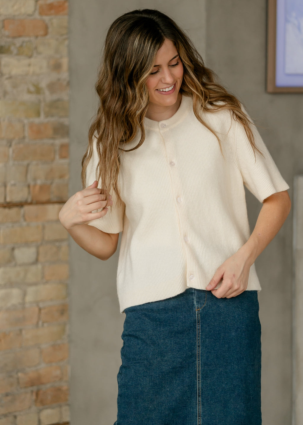 Ivory short-sleeve button cardigan — view 11