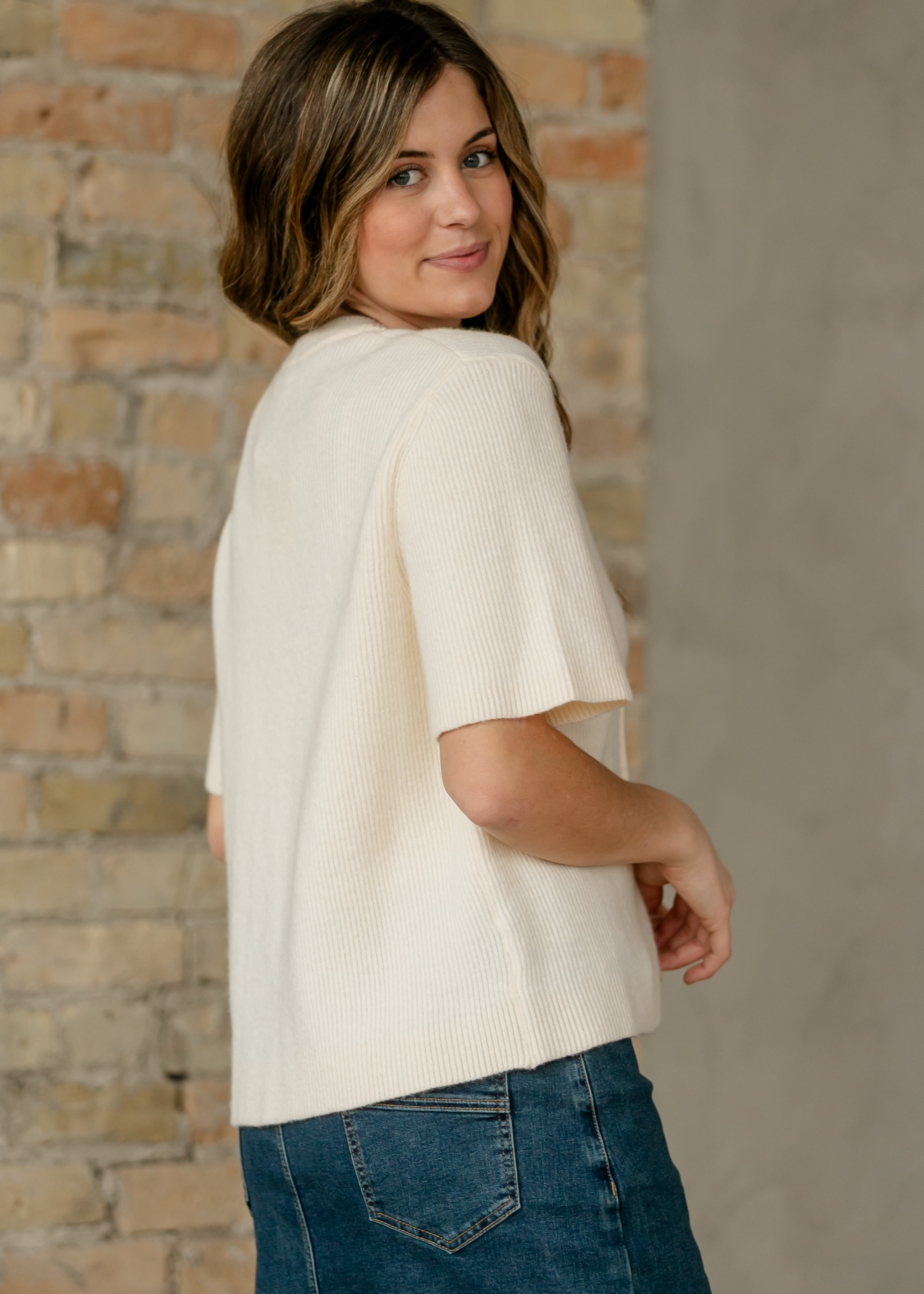 Ivory short-sleeve button cardigan — view 14