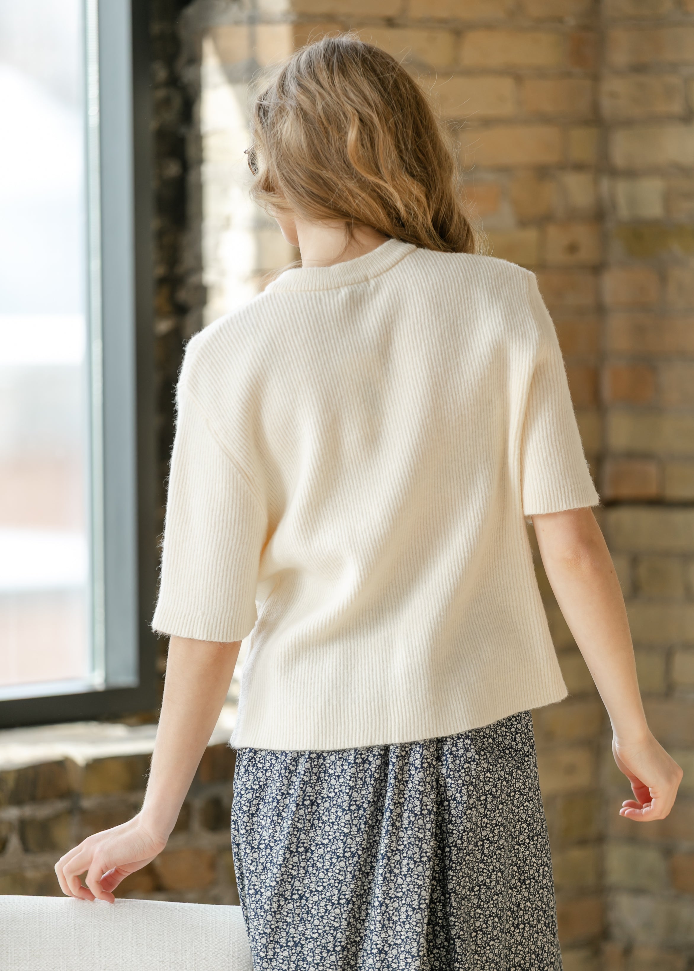 Ivory short-sleeve button cardigan — view 7